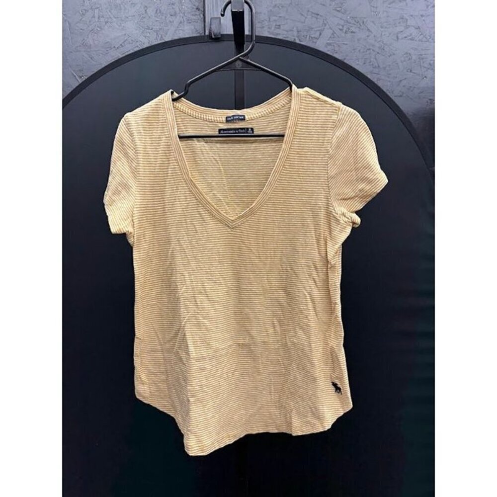Abercrombie & Fitch Vintage Yellow and White Striped Cotton Short Sleeve Shirt